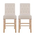 Kd Cuna Counter Height Button Tufting Fabric Upholstered Dining Chair, Tan - Set of 2 KD2582664